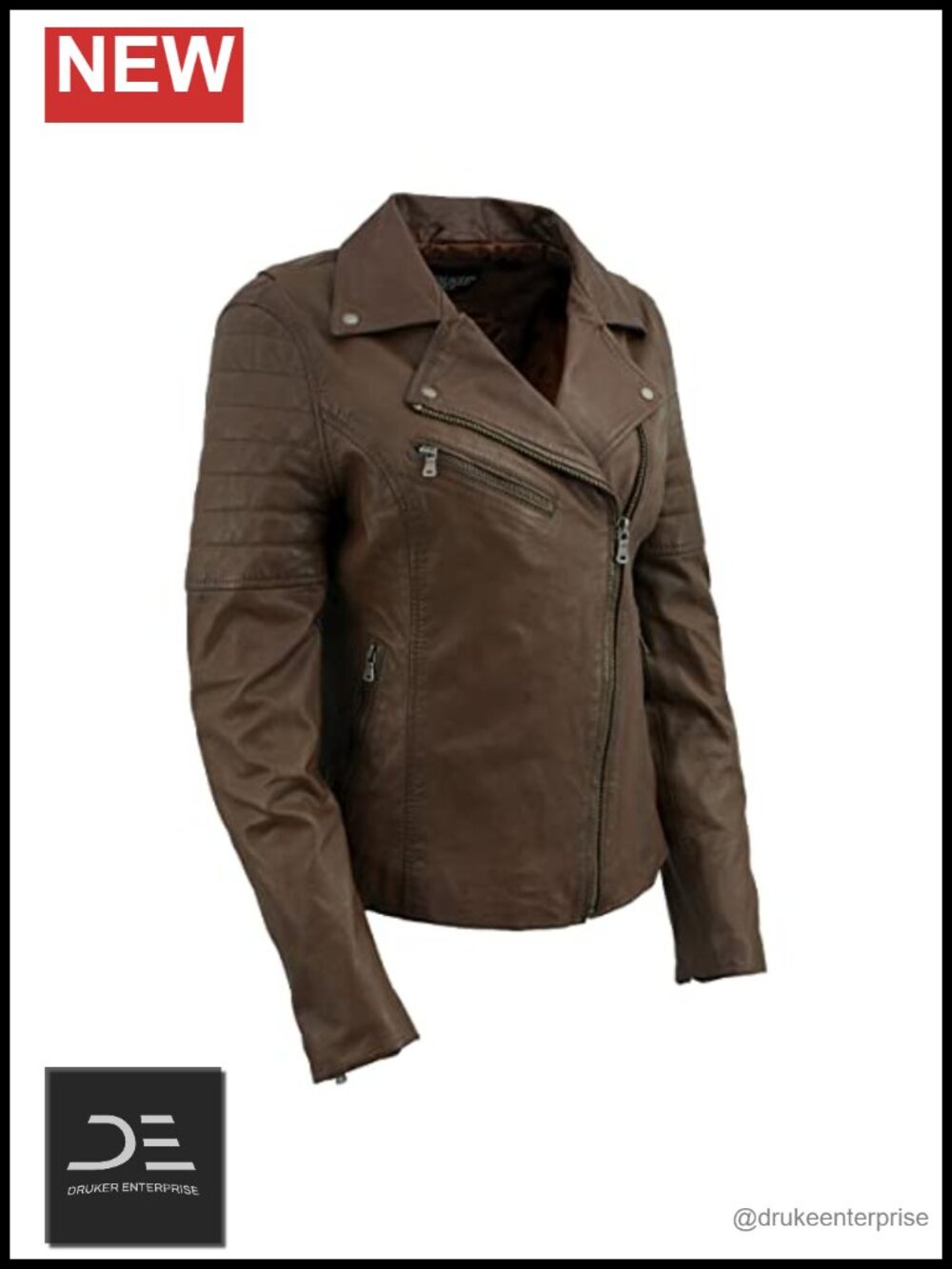 Veg-Tan Leather Moto Jacket Asymmetrical Zip Side-Laced Biker